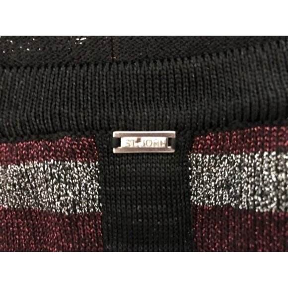 ST. JOHN Wool Rayon Sweater Yellow Label Medium Silver Burgundy Metallic Thread - Picture 7 of 8